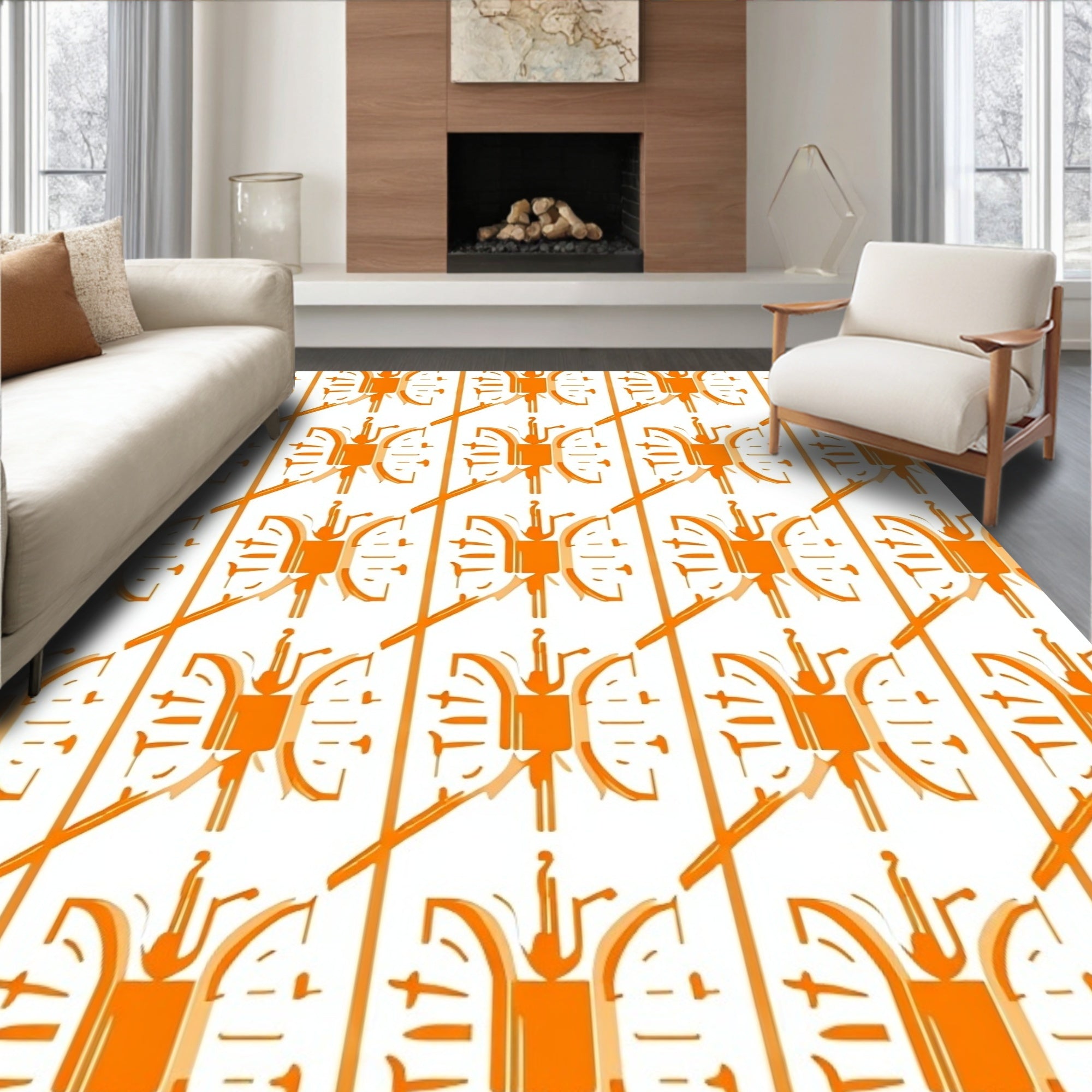 Orange Geometric Stylized Figure Pattern Rug