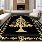 Golden Christmas Tree Ornate Border Rug