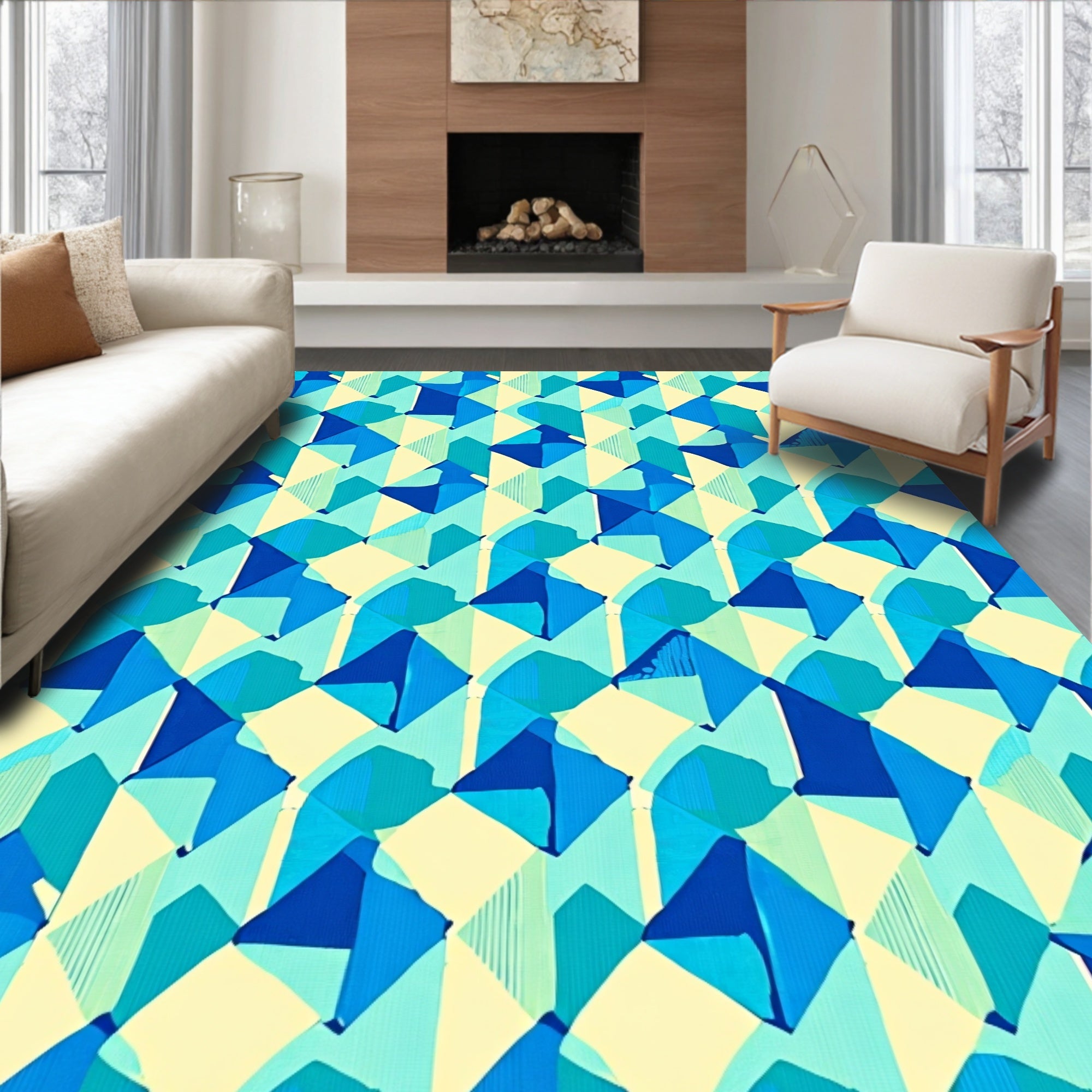 Geometric Abstract Aqua Blue Pattern Rug