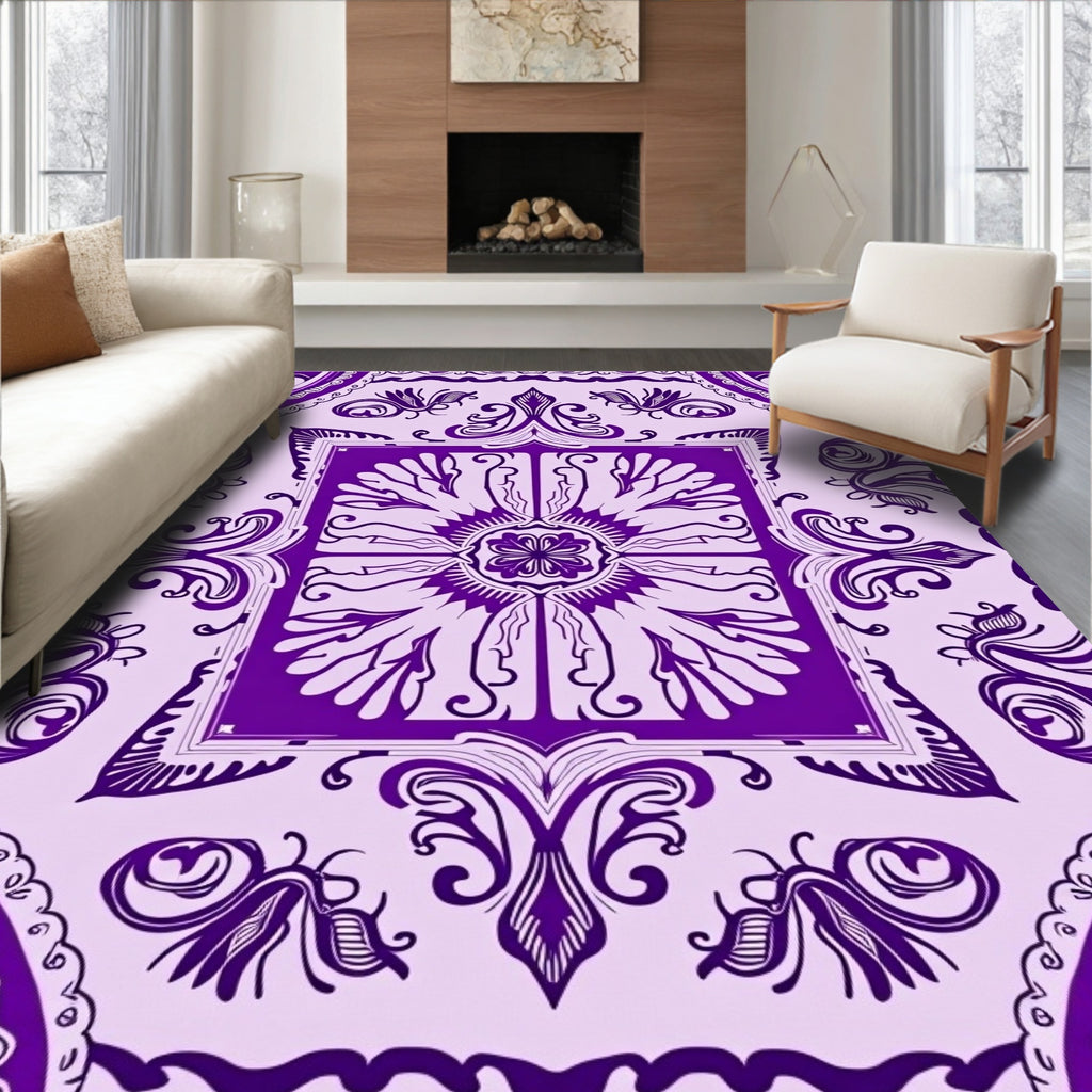Royal Purple Floral Scroll Pattern Rug