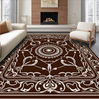 Dark Brown White Floral Mandala Rug