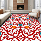 Red Teal Orange Flourish Pattern Rug
