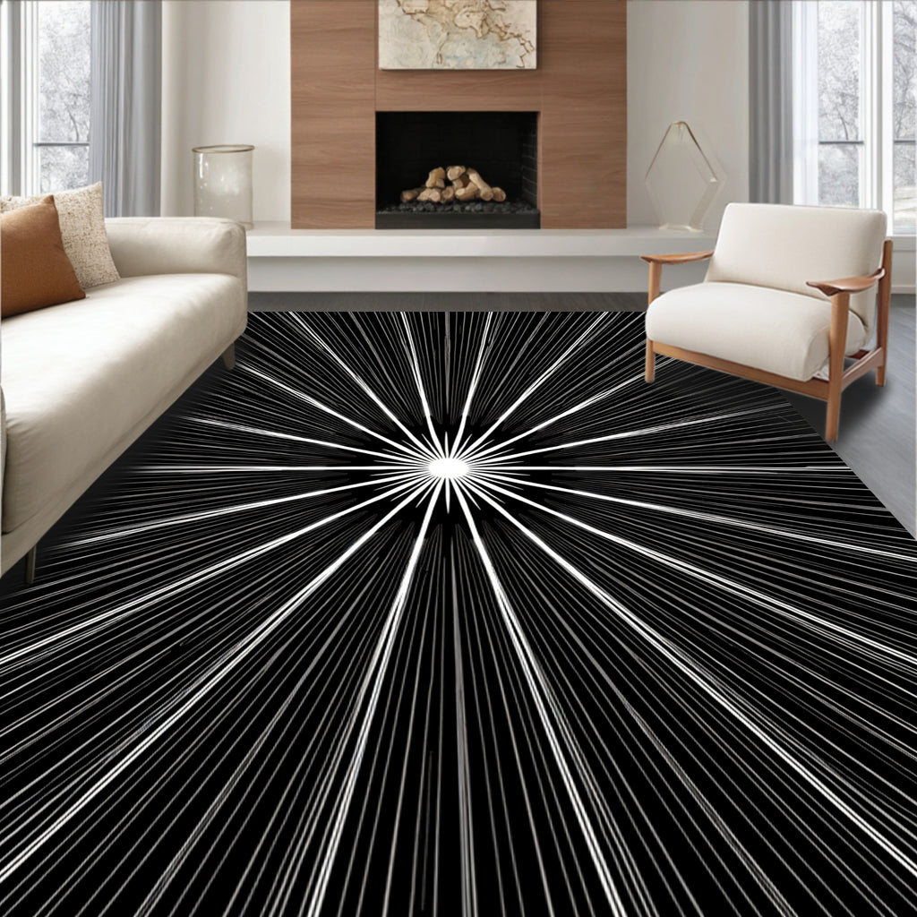 Radiant Burst Black White Graphic Rug