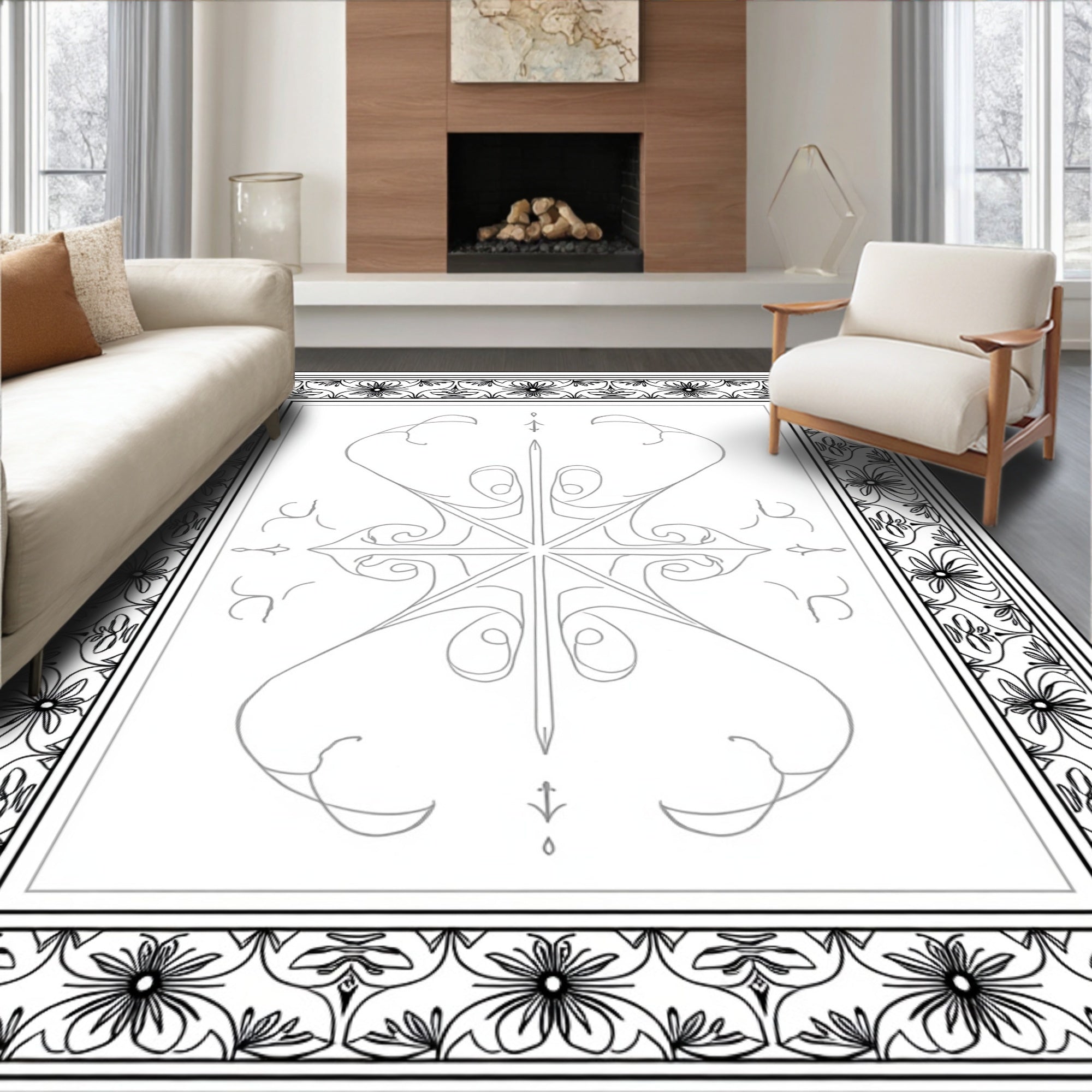 Ornate Floral Design With Center Medallion Rug