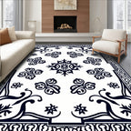 Bold Black Contemporary Floral Pattern Rug