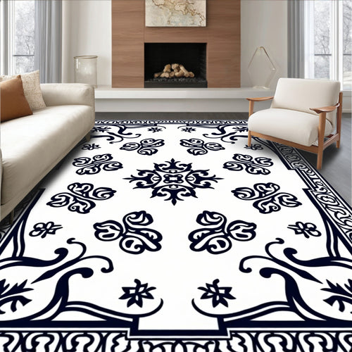 Bold Black Contemporary Floral Pattern Rug