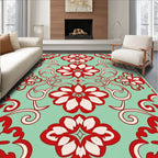 Vibrant Red Floral Swirl Pattern Rug