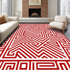 Bold Red Geometric Labyrinth Pattern Rug