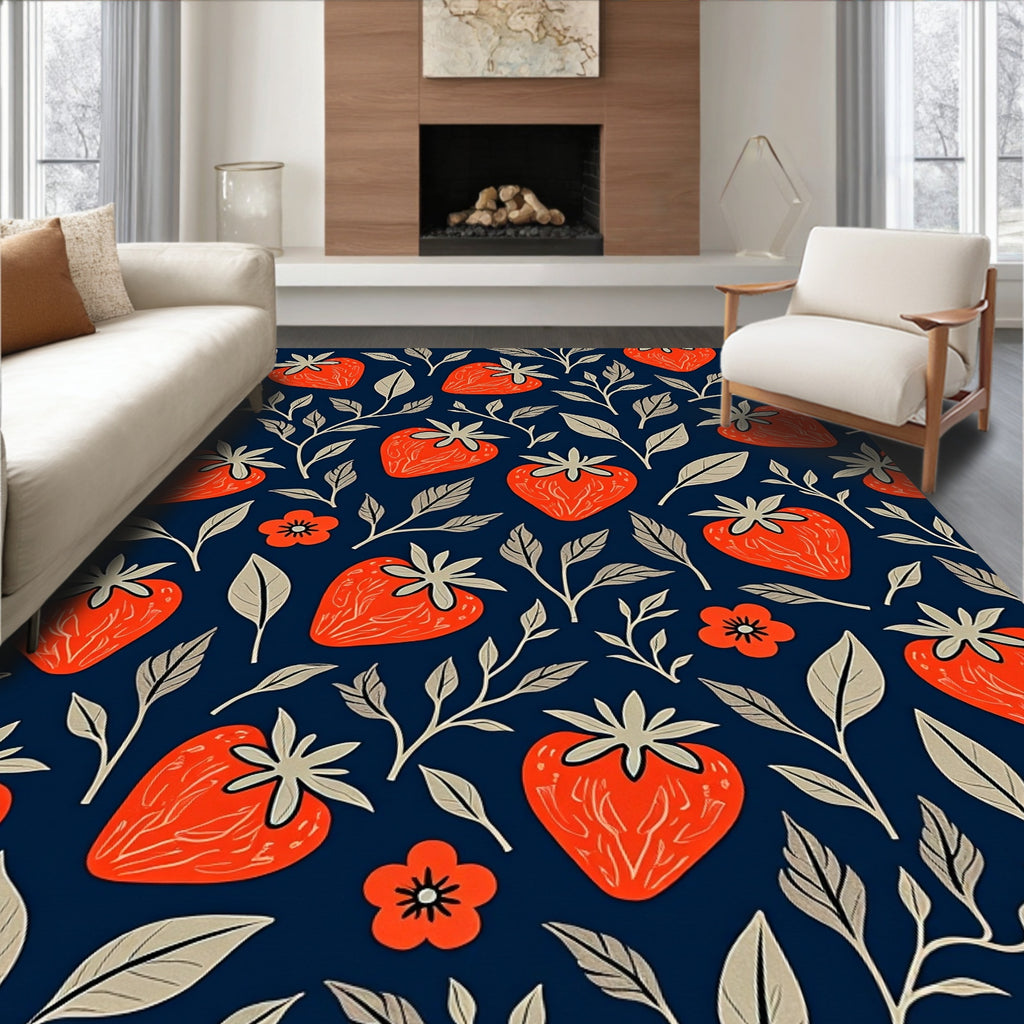 Orange Strawberry Leaf Pattern Rug