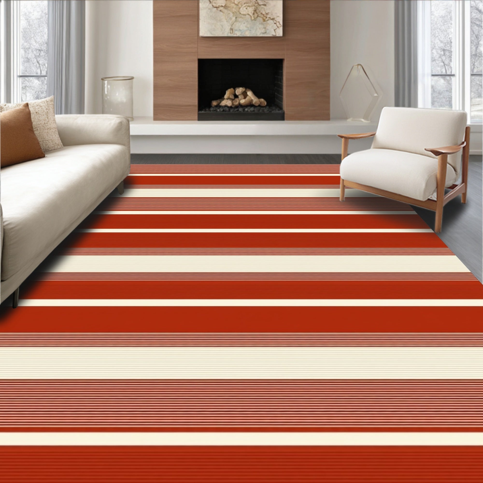 Terracotta Stripe Pattern Rug