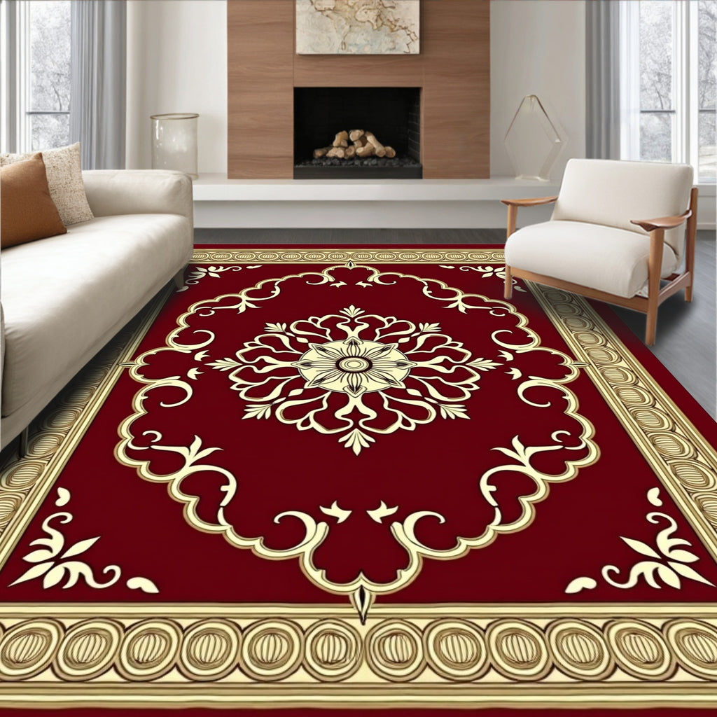 Classic Red Floral Medallion Border Rug