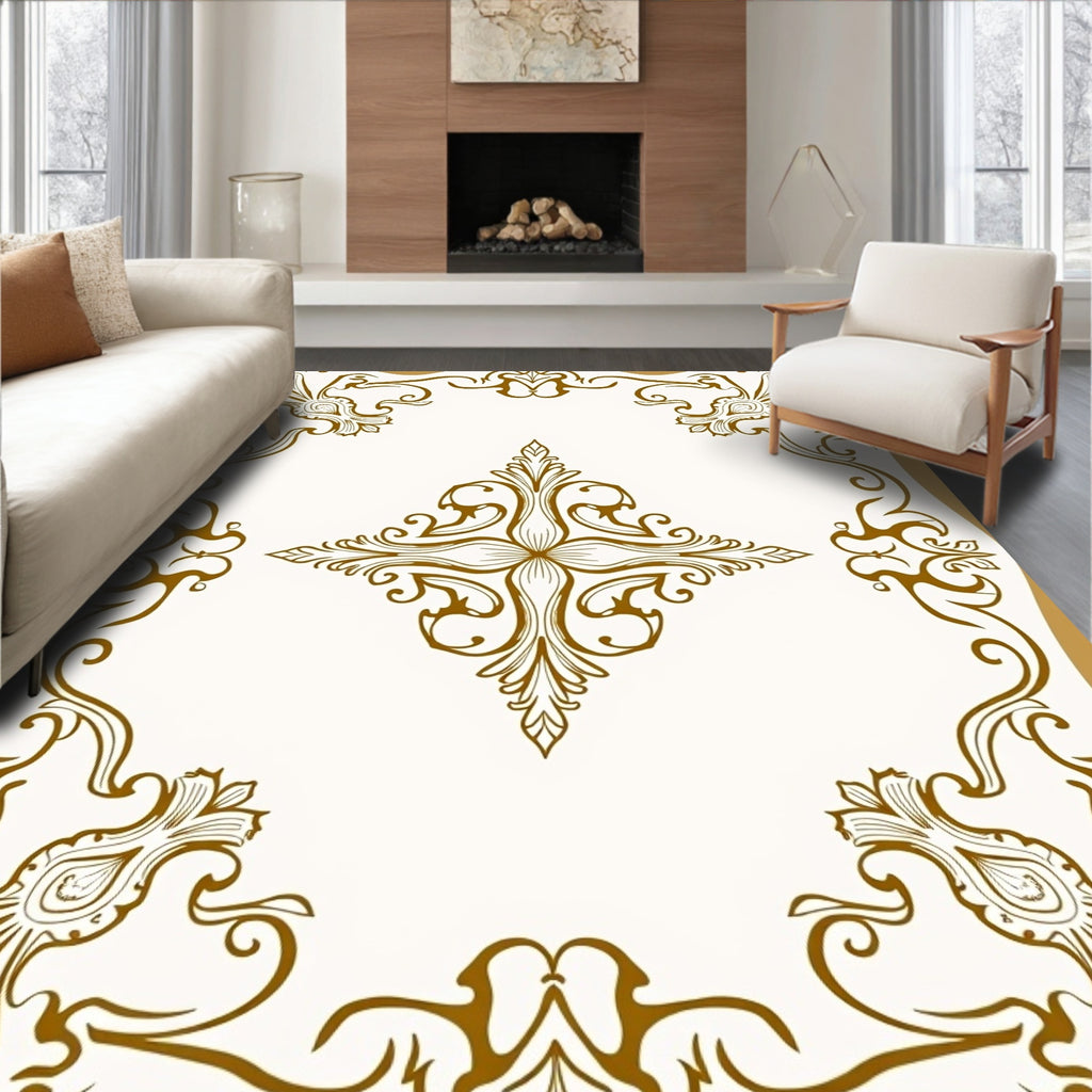 Ornate Floral Symmetry Scrollwork Design Rug