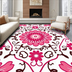 Bold Floral Pink White Medallion Design Rug