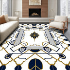 Geometric Symmetry Navy Gold Design Rug