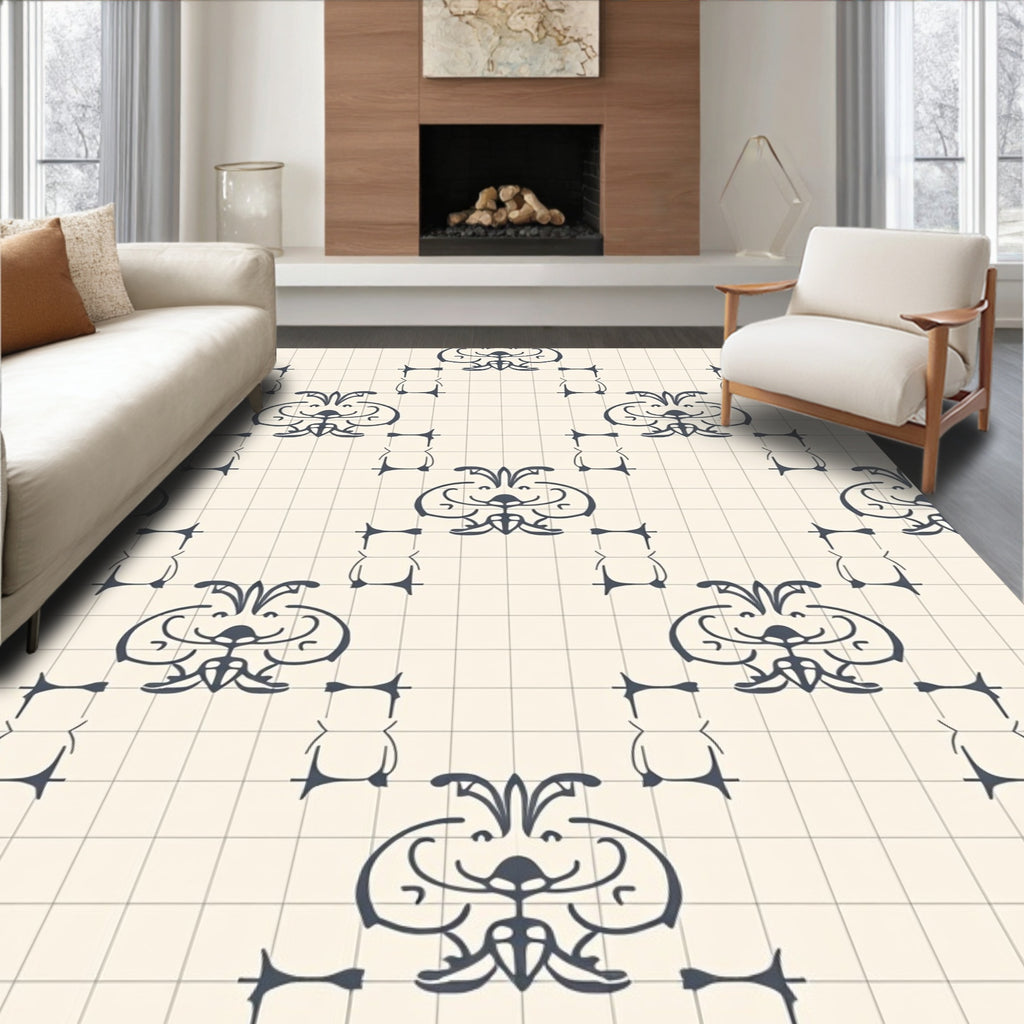 Vintage Scrollwork With Subtle Grid Pattern Rug