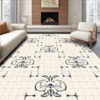 Vintage Scrollwork With Subtle Grid Pattern Rug