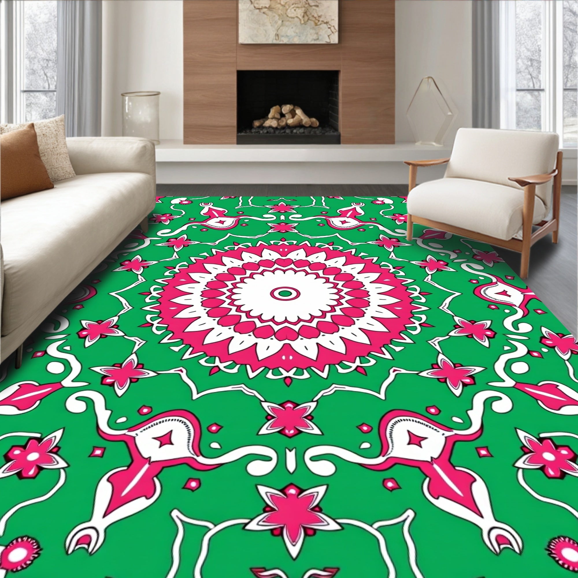 Mandala Floral Patterned Vivid Rug