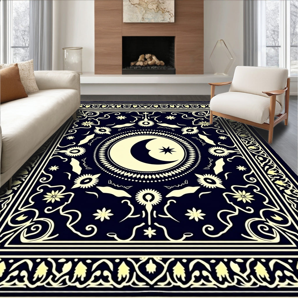 Celestial Moon Star Pattern Rug