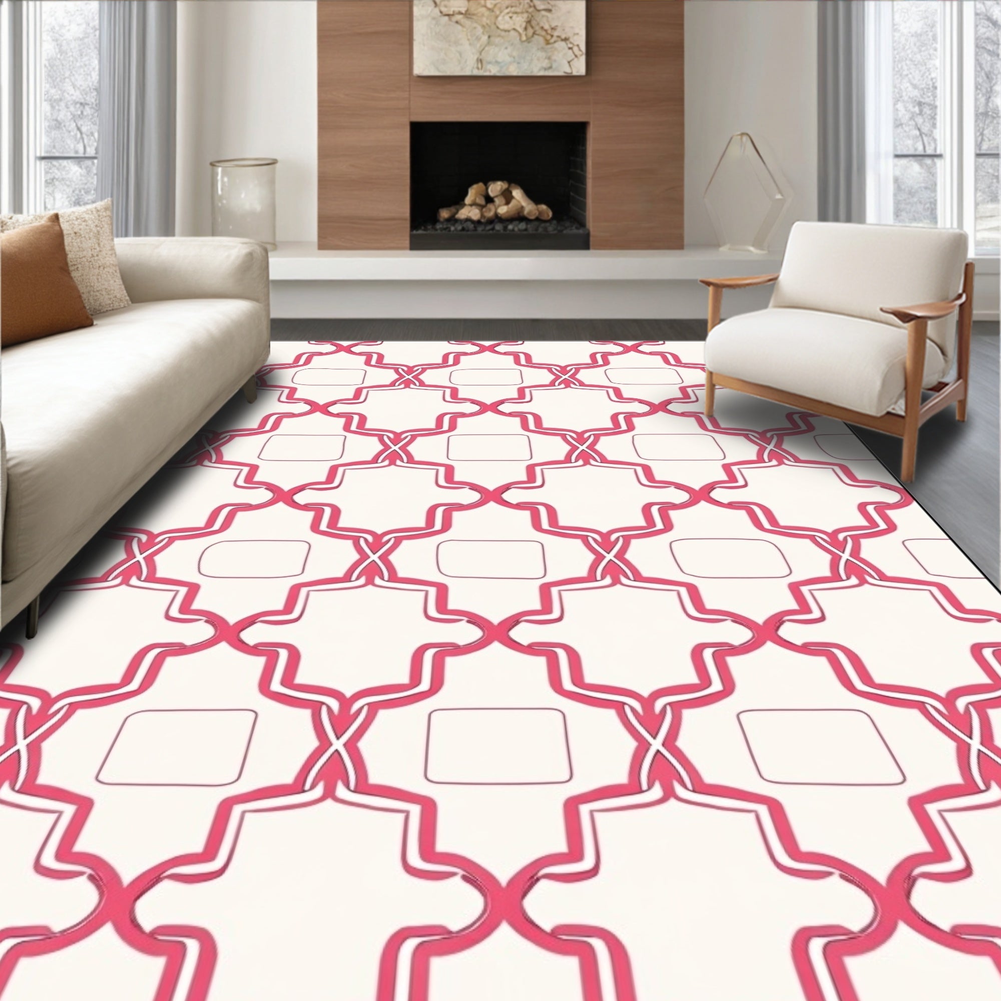 Pink Quatrefoil Pattern Accent Rug