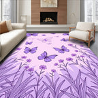 Purple Butterflies Floral Meadow Design Rug