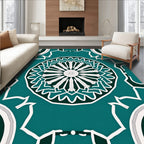 Teal White Geometric Mandala Pattern Rug