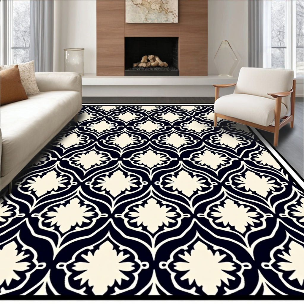 Classic Dark Floral Lattice Pattern Rug
