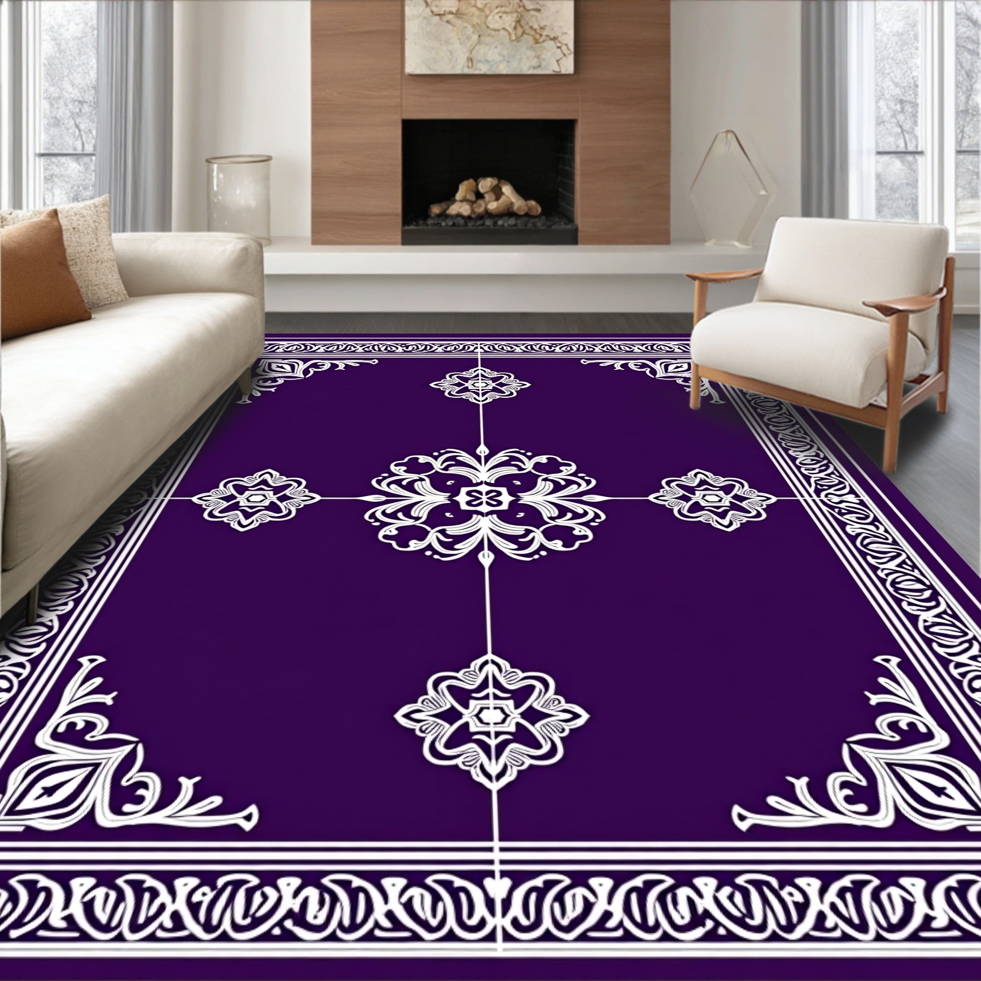 Intricate Damask Floral Symmetry Rug