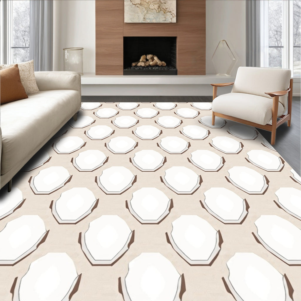 Neutral Hue Geometric Shape Pattern Rug