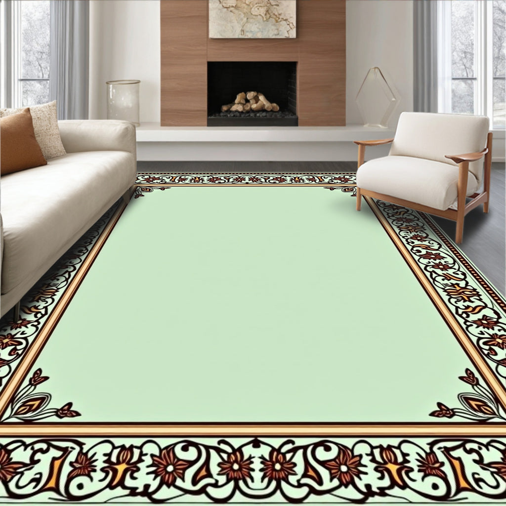 Ornate Floral Bordered Mint Rug