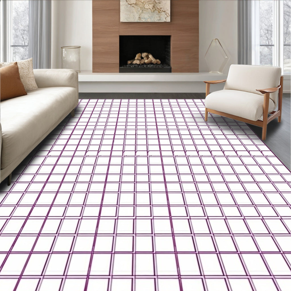 Purple Grid Geometric Lines Rug