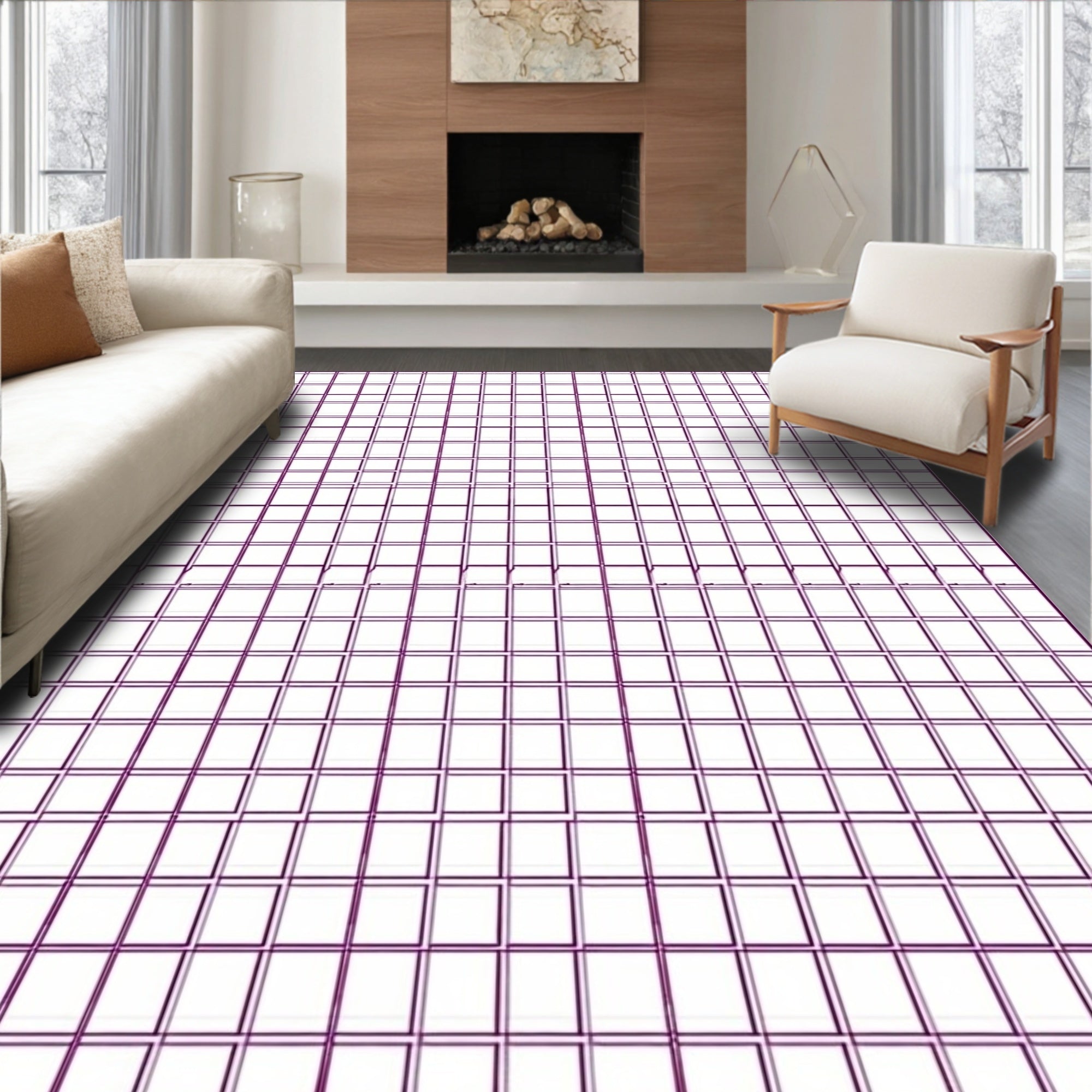 Purple Grid Geometric Lines Rug
