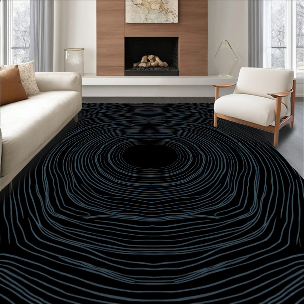 Dark Organic Flowing Lines Overlay Rug