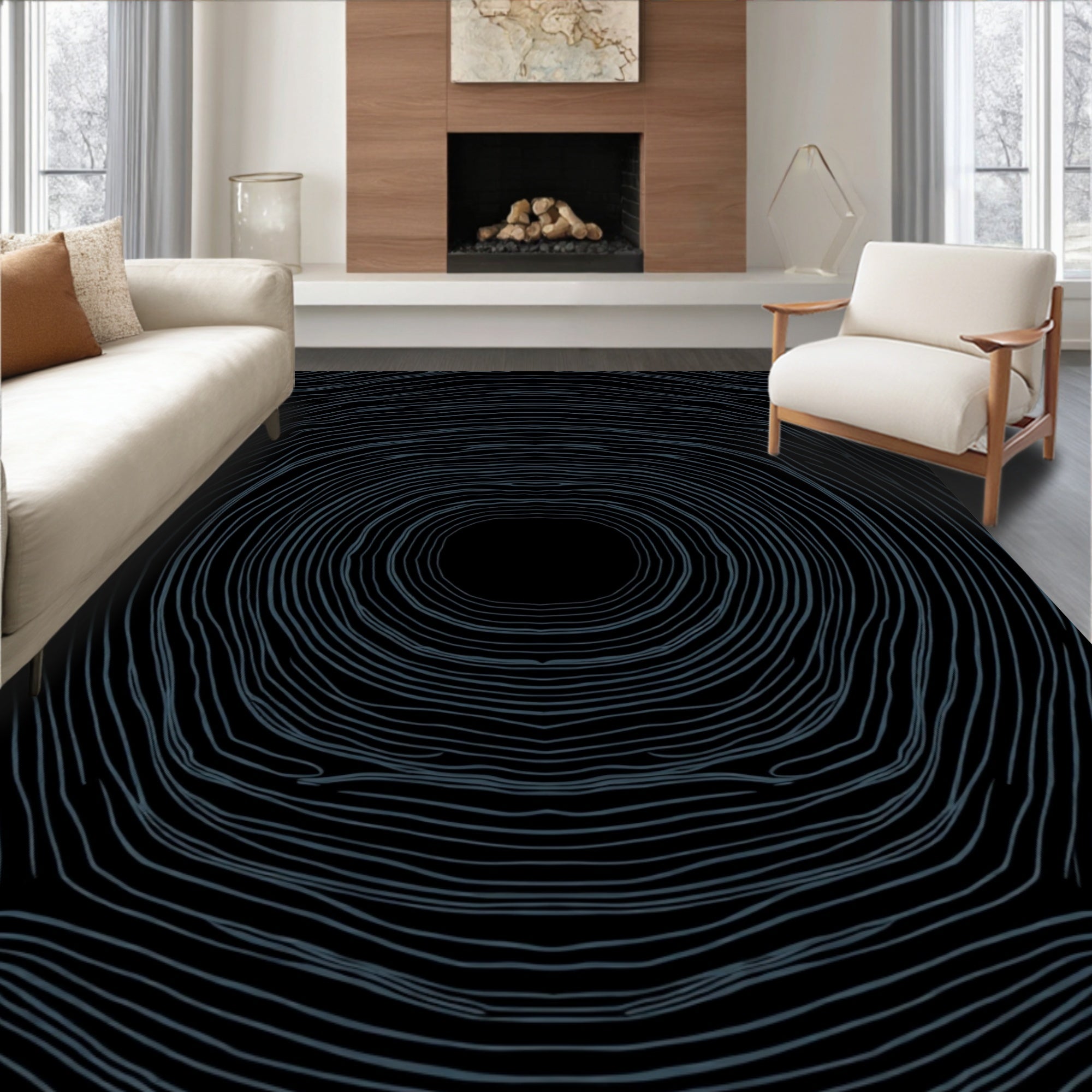 Dark Organic Flowing Lines Overlay Rug