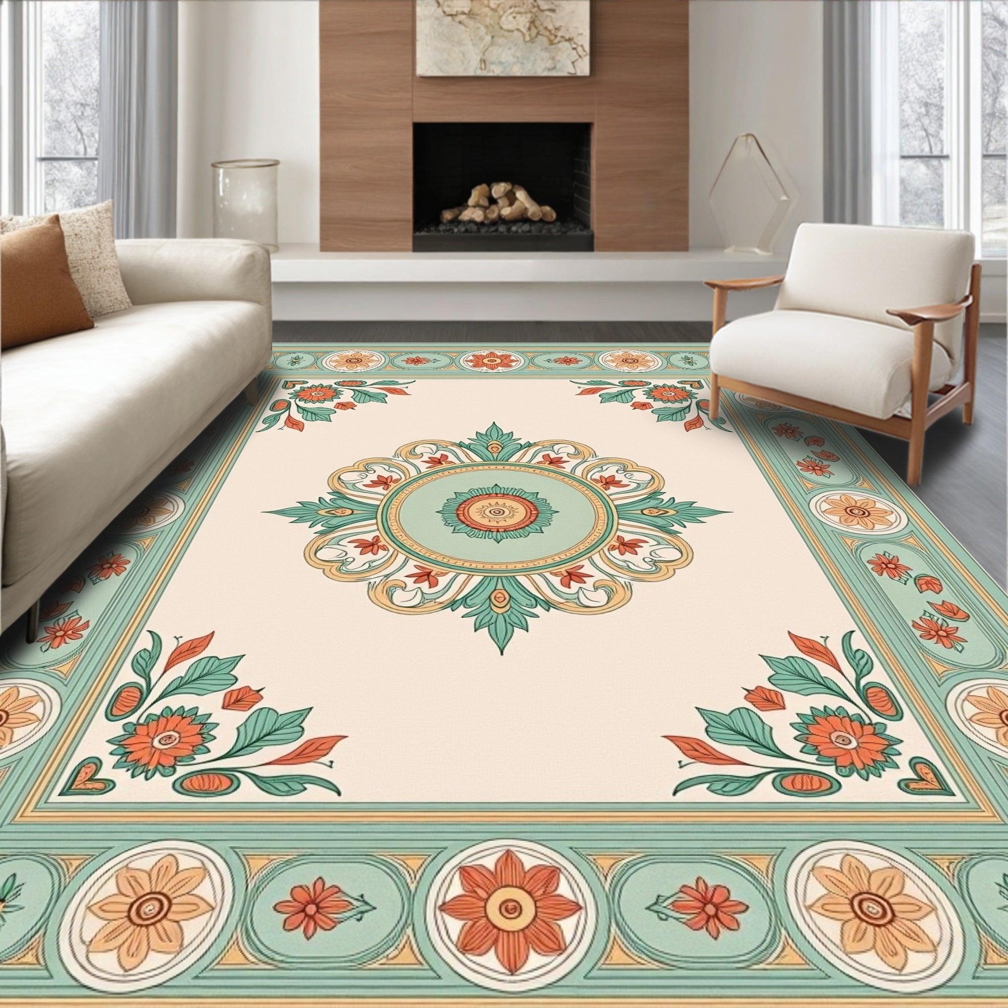 Vintage Floral Garden Medallion Rug