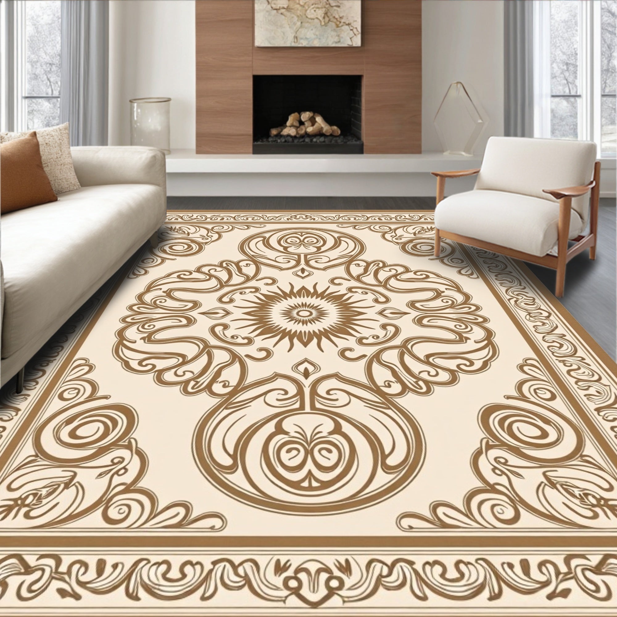 Ornate Sun Scrollwork Pattern Rug