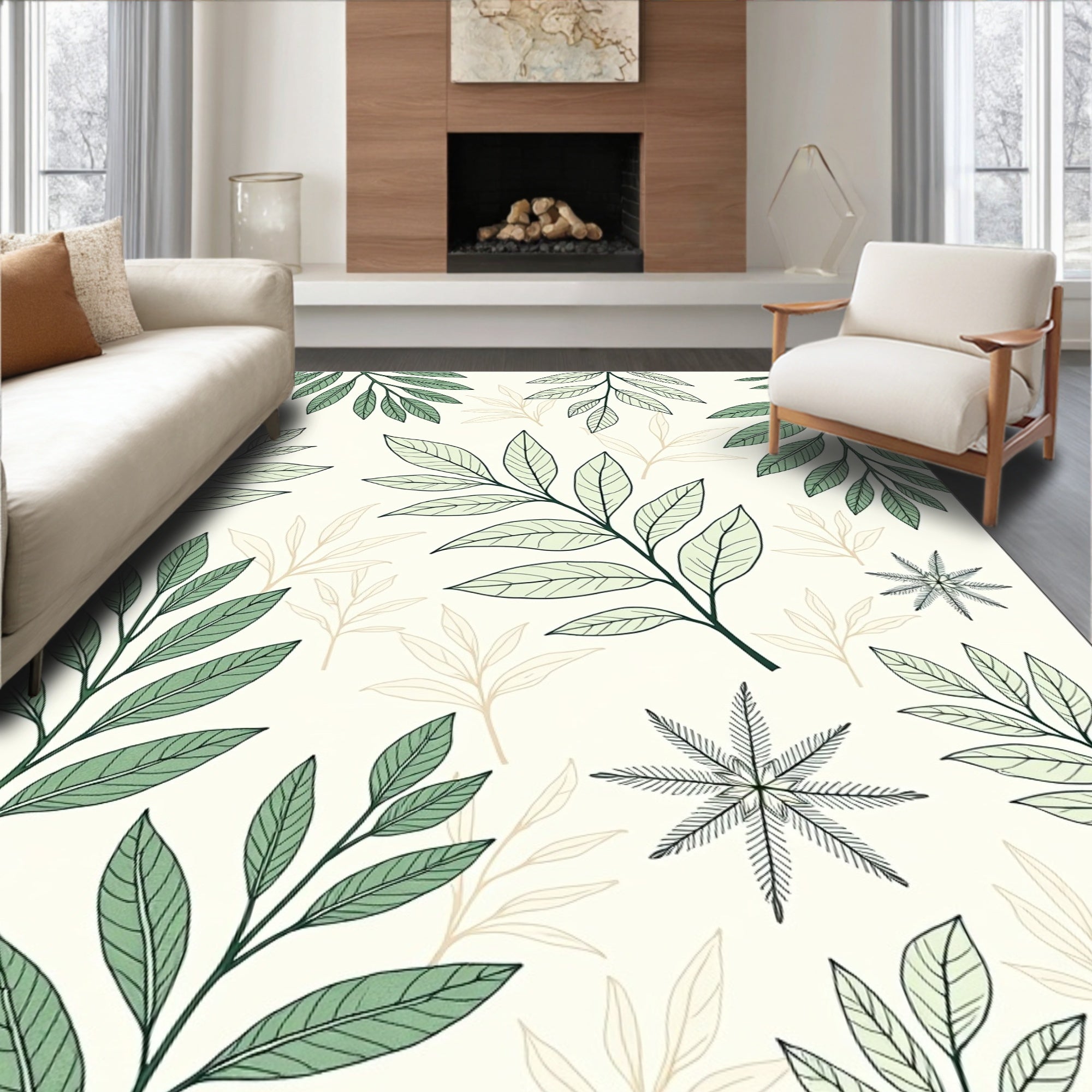 Green Leaf Botanical Pattern Rug