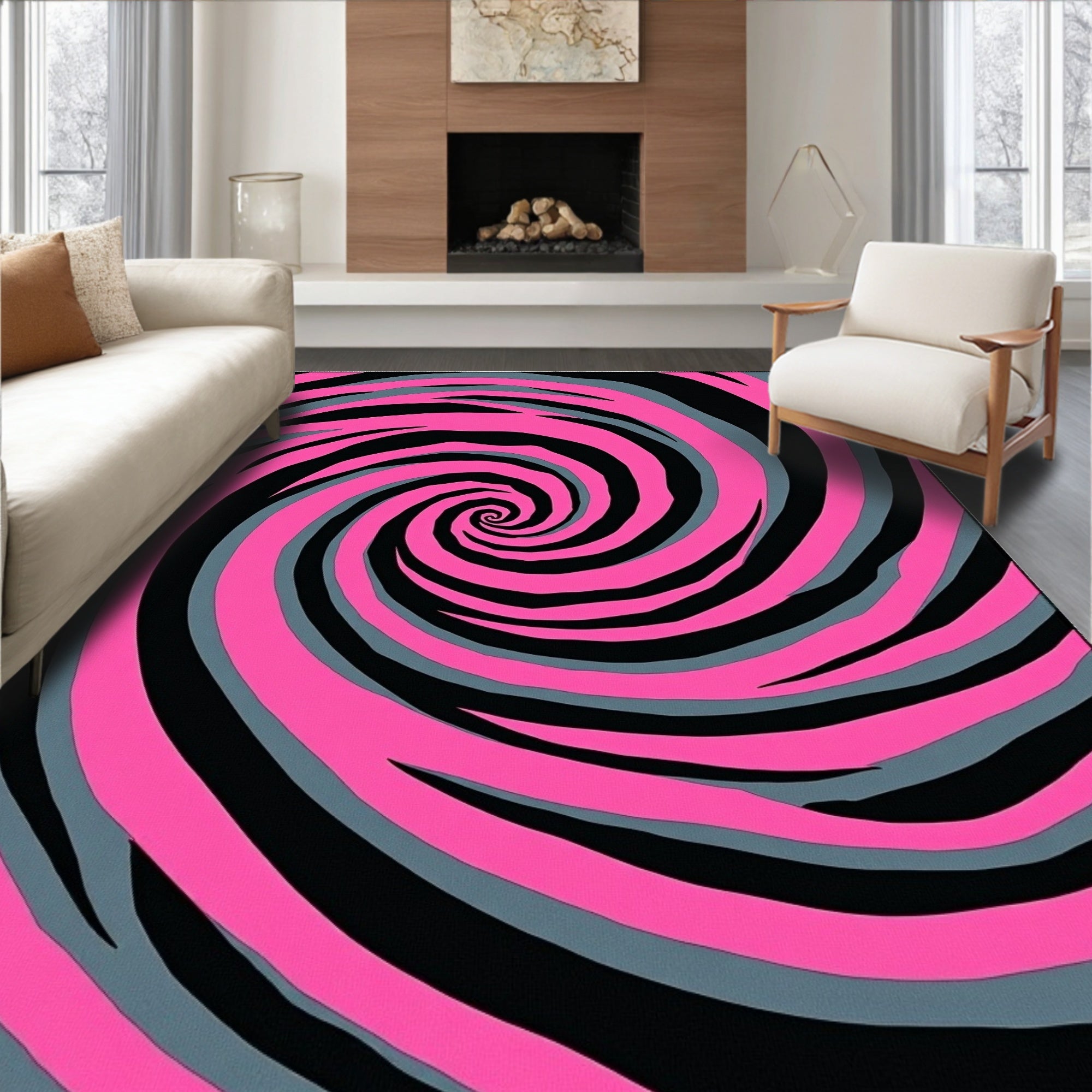 Pink Gray Black Swirl Pattern Rug
