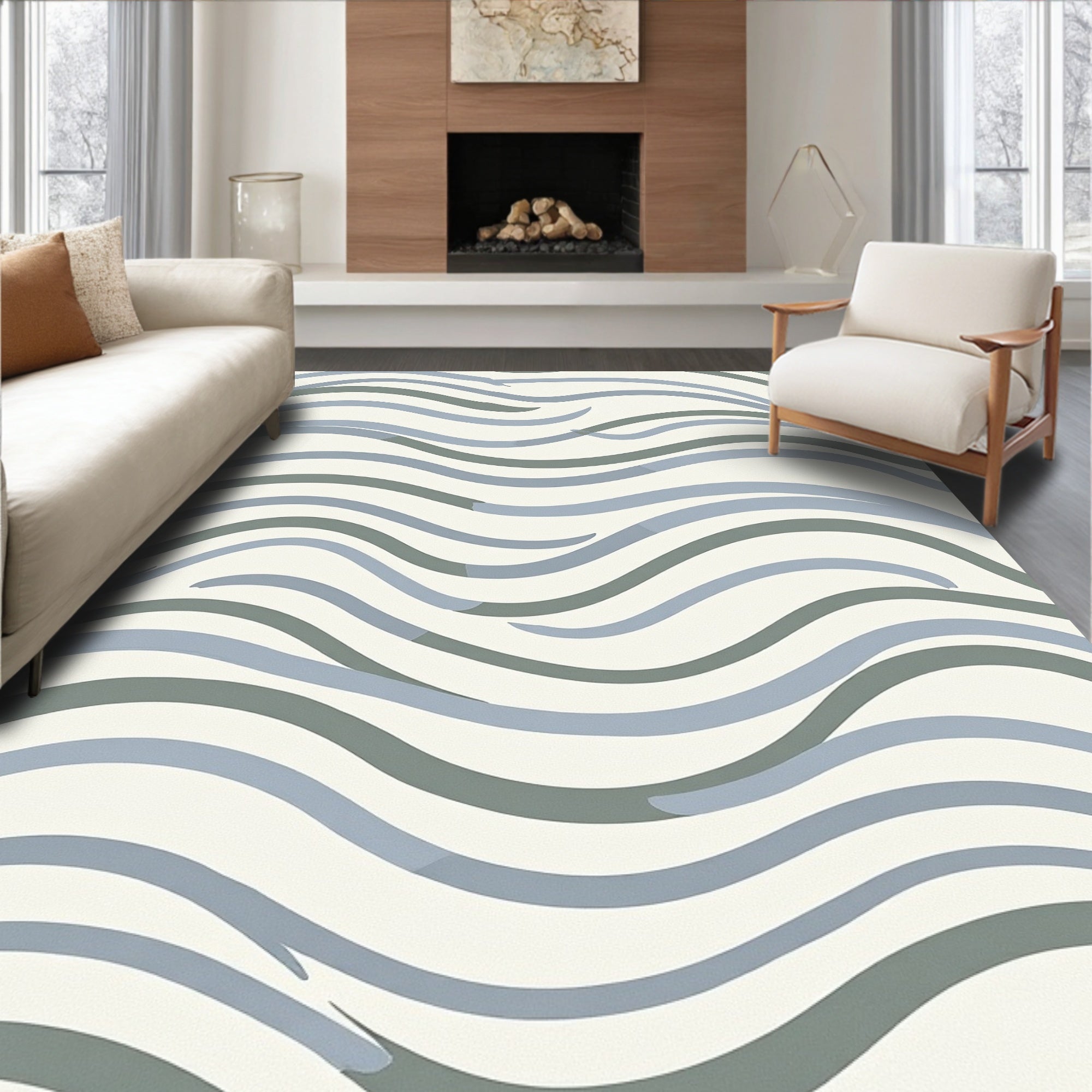 Abstract Wavy Blue Green Pattern Rug