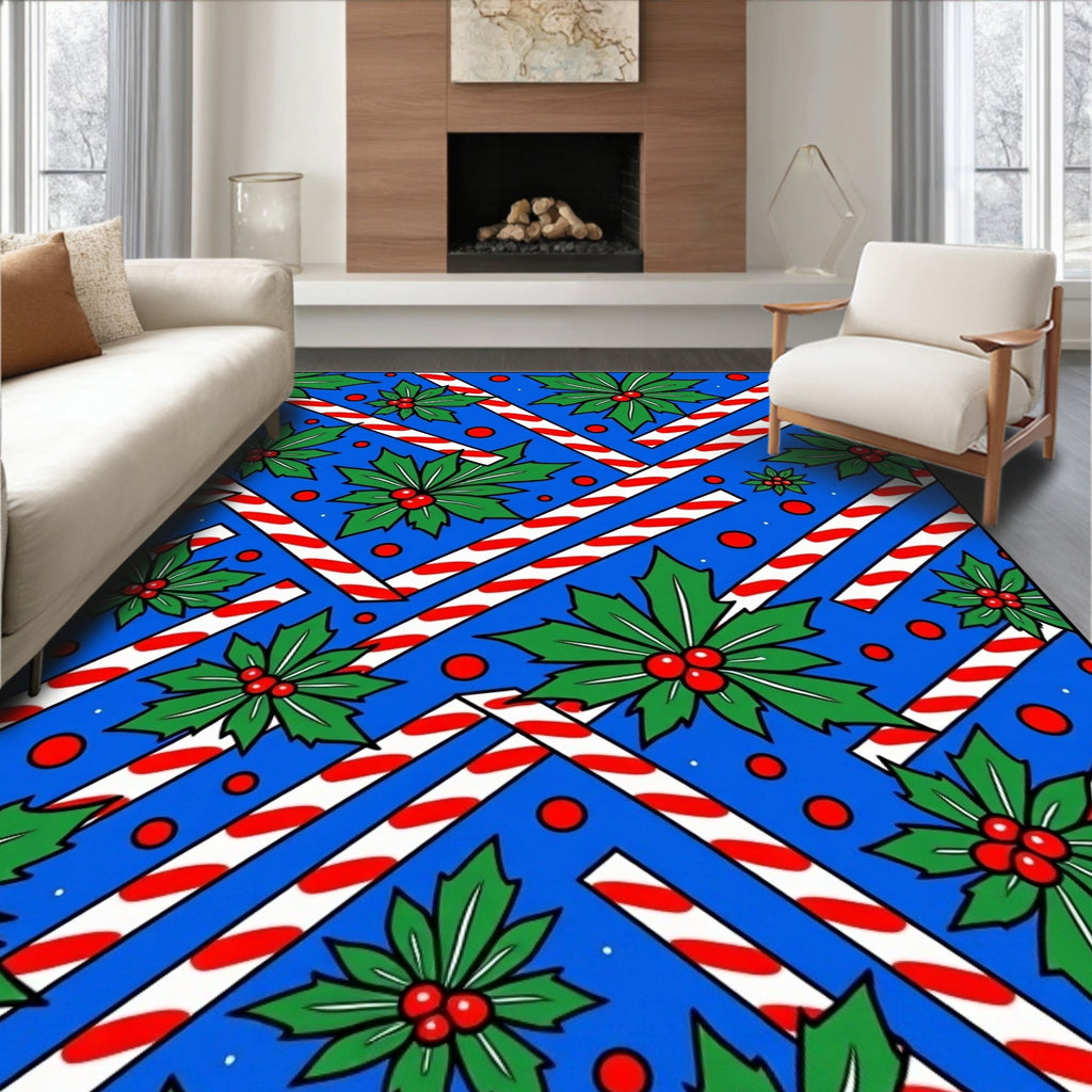 Blue Holly Candy Cane Stripes Rug