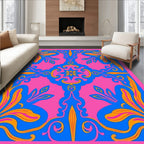 Vibrant Pink Blue Floral Swirl Rug