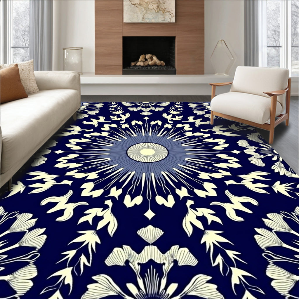Radiating Floral Sunburst Pattern Rug