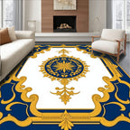 Elegant Blue Gold Ornate Medallion Rug