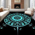 Intricate Aqua Medallion Tribal Design Rug