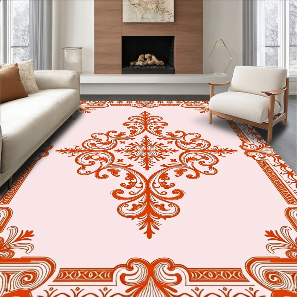 Ornate Red Swirls Filigree Pattern Rug