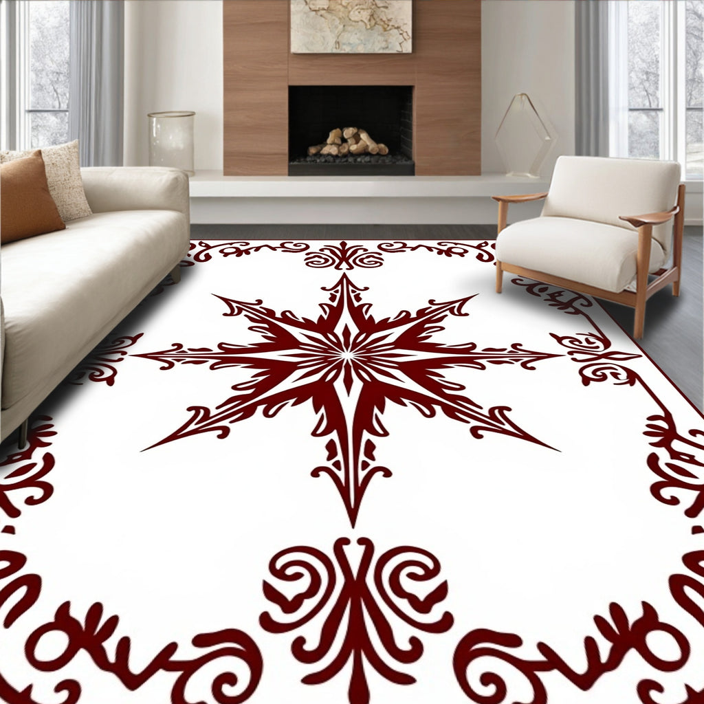 Ornate Starburst Floral Border Design Rug