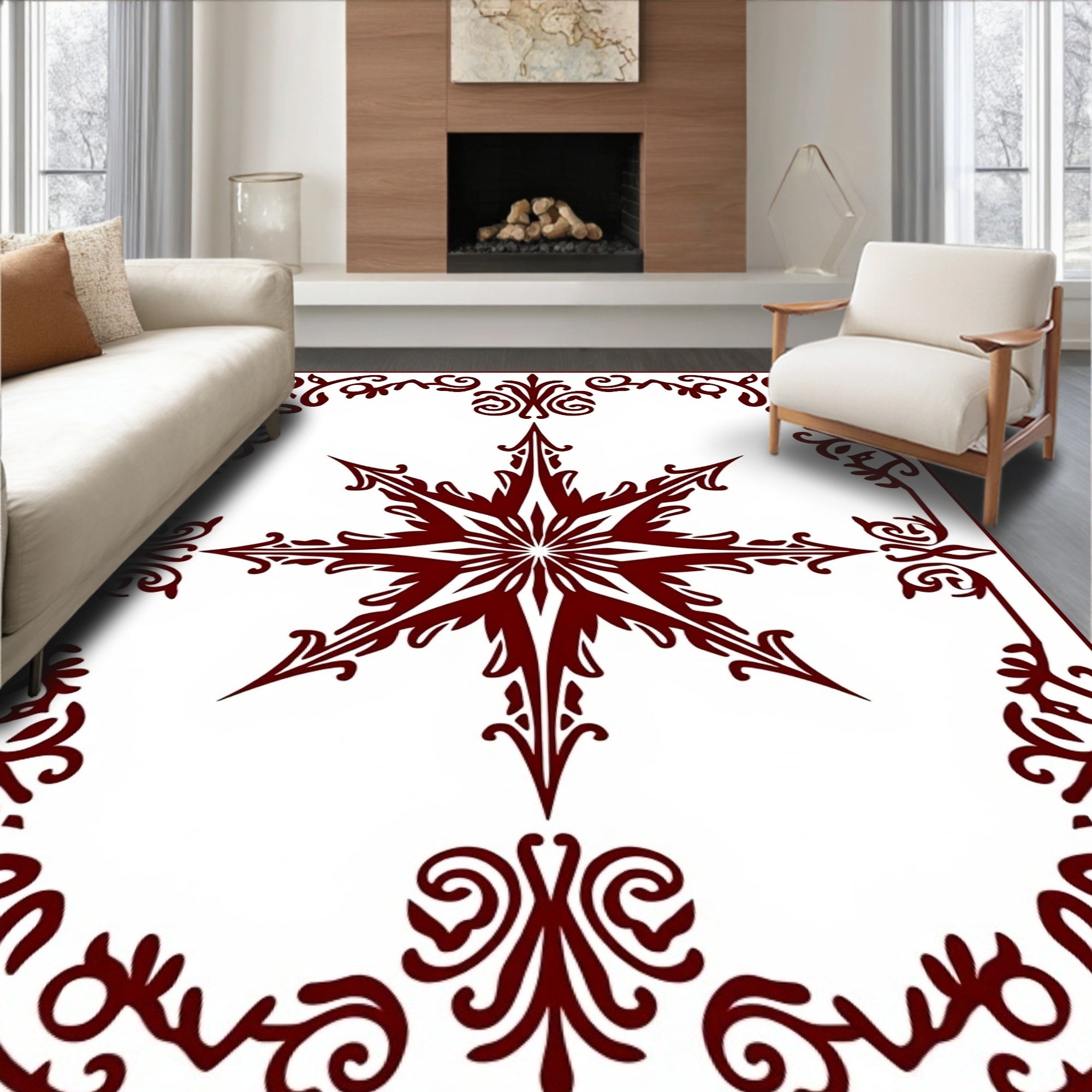 Ornate Starburst Floral Border Design Rug
