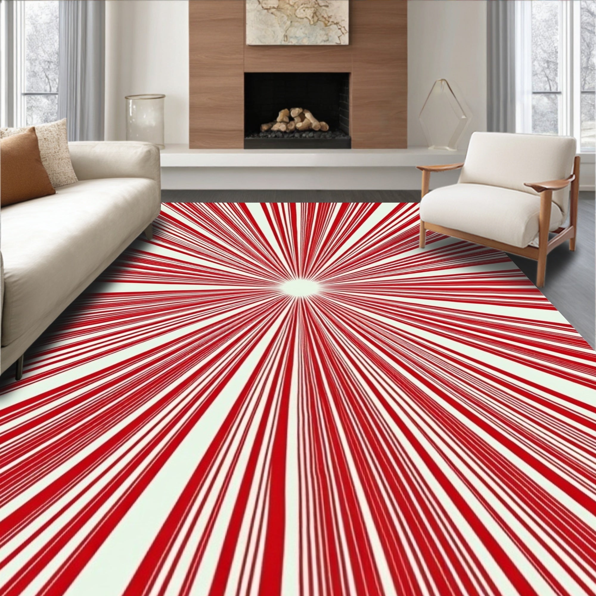 Radiant Red And White Striped Rug