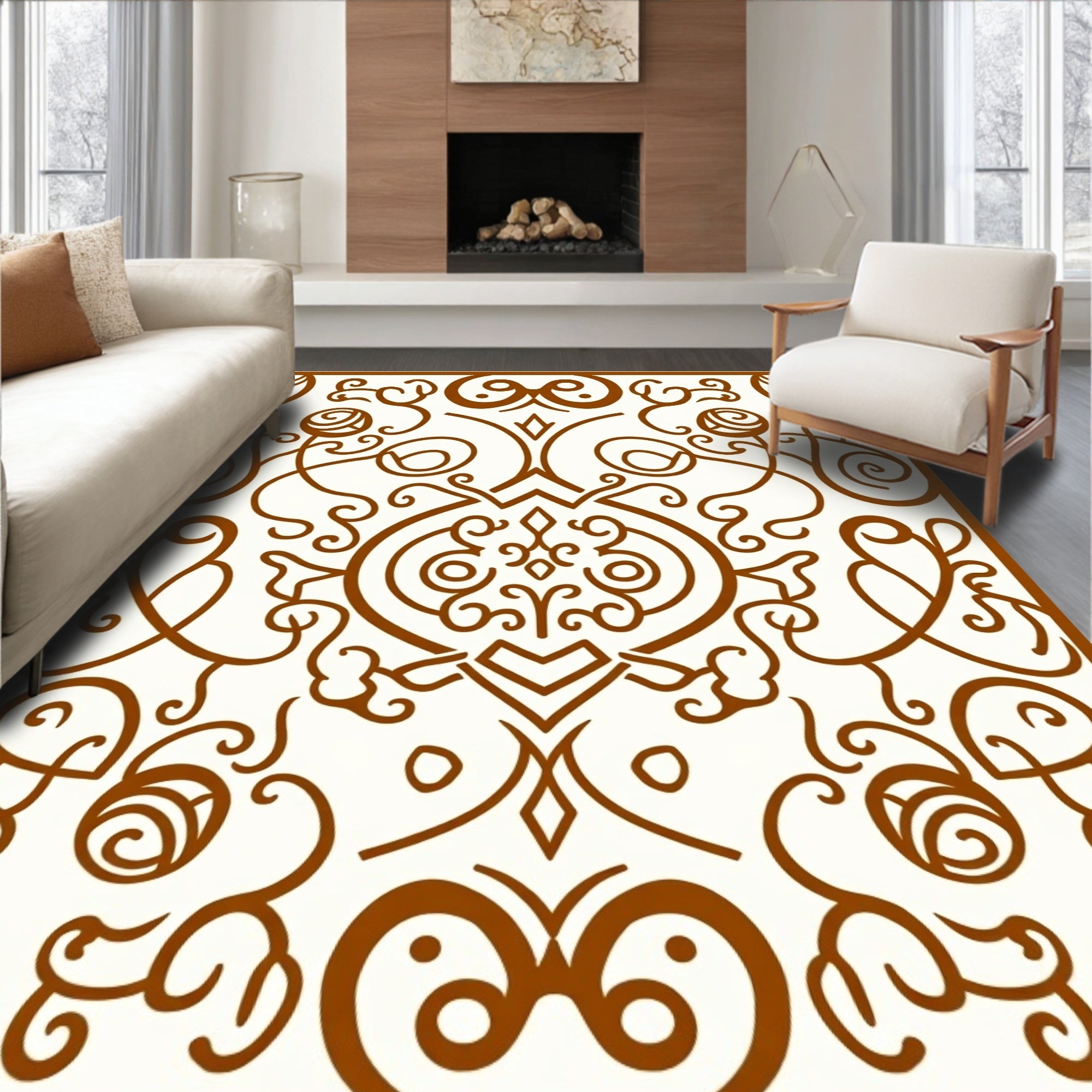 Ornate Floral Scrollwork Pattern Rug