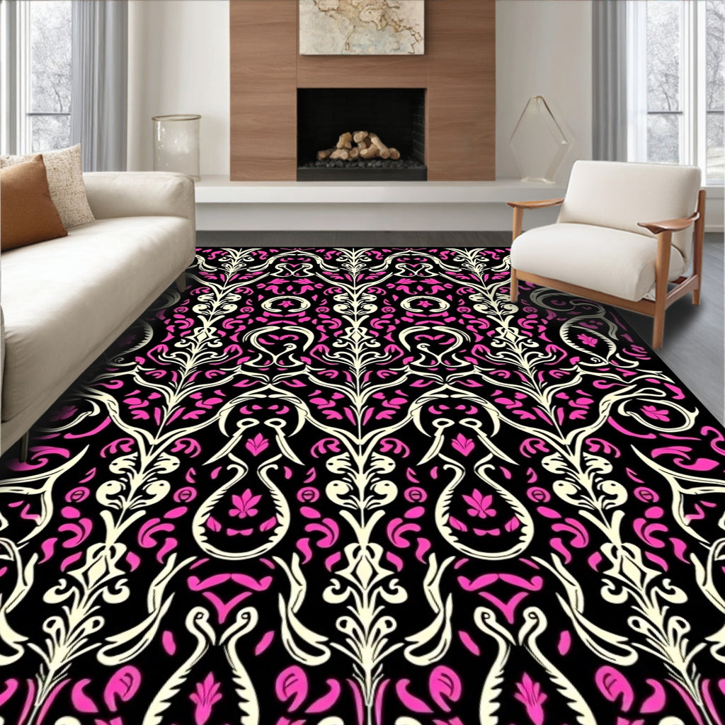 Bold Floral Ivory Pink Pattern Rug