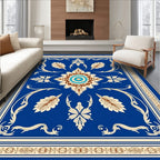 Ornate Blue Ivory Floral Motif Rug